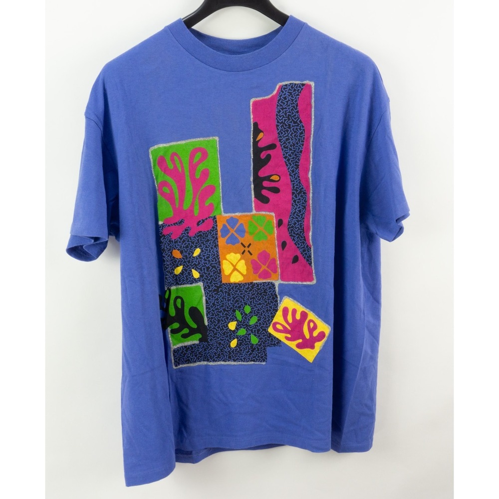 Vintage YS Sport Hand Painted Abstract Art Single Stitch T-Shirt Blue 1X